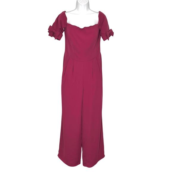 Gal Meets Glam Meredith Crepe Off Shoulder Jumpsuit Magenta Pink 6 - Picture 1 of 10